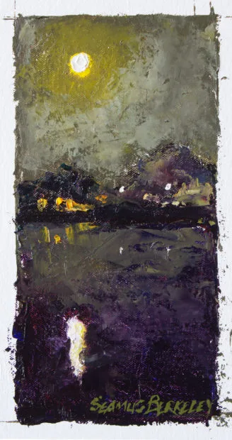 Featured Full Moon Marina Reflection Painting Seamus Berkeley
