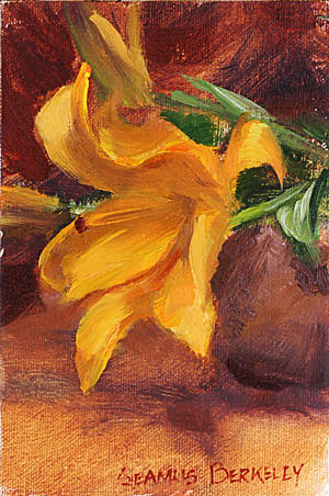 Oil painting of an orange lily flower.