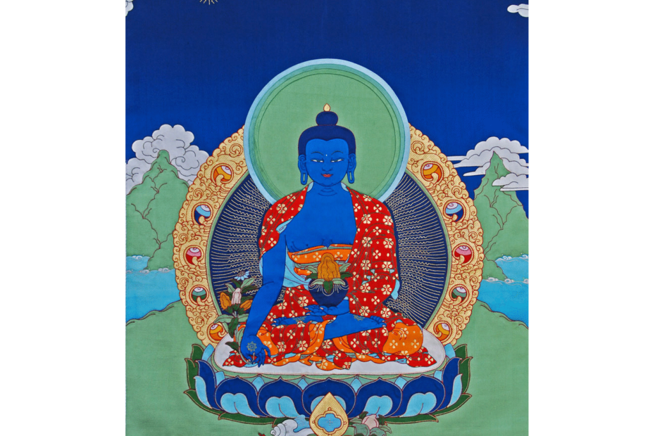 Colorful thangka painting of a medicine Buddha