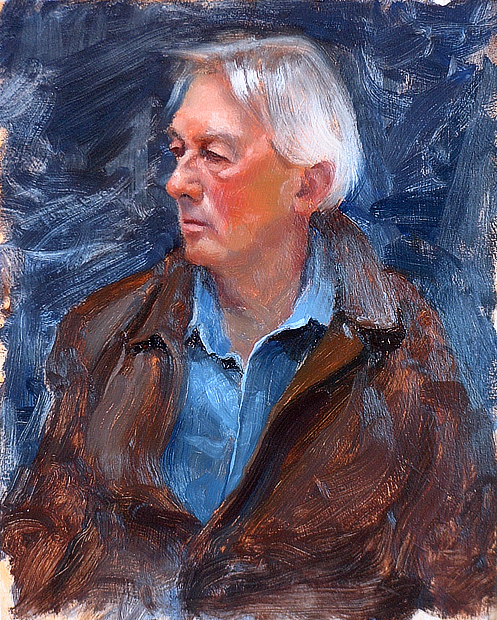 Oil portrait painting of Sal, artist in Taos, New Mexico. Completed during a session of the Taos Society of Portrait Artists.